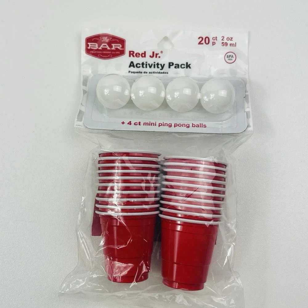 Red Jr Activity Pack 20ct Mini Cups 4 Mini Ping Pong Balls Party Game Set